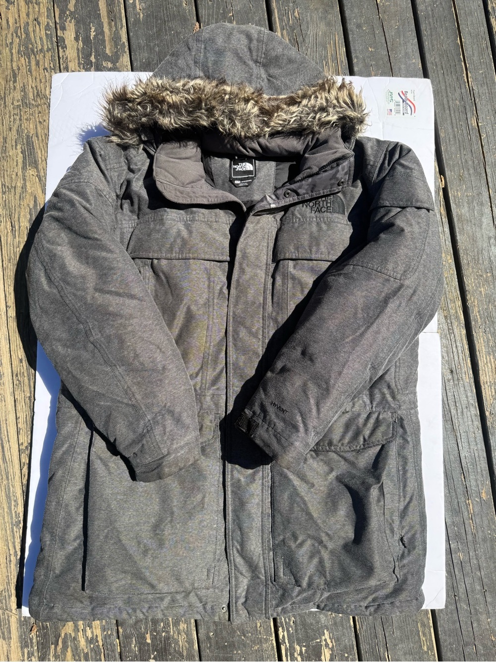 The North Face Men's Dark Gray Hooded Parka with Faux Fur Trim